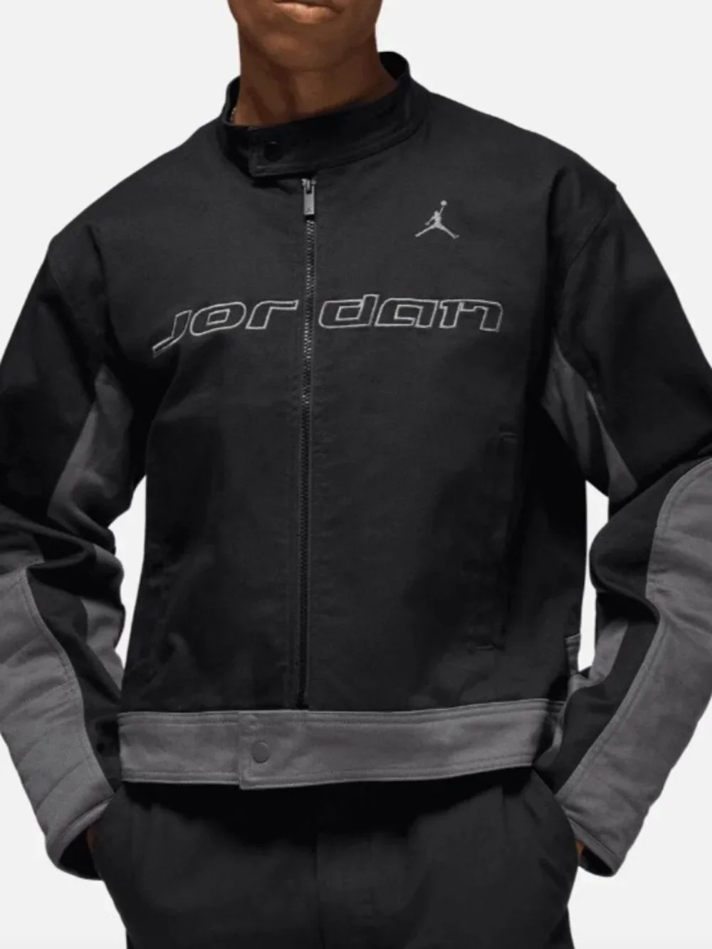 Nike Jordan Brooklyn Motorsport Jacket Black/Iron Grey HV1048-010 Men Sz L